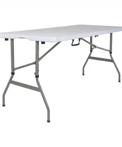 Flash Furniture Rectangle Bi-Fold Table, Plstc, White, Adj., 30" x 60", 27.25" W, 60" L, 34" H, Plastic Top, White