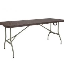 Flash Furniture Rectangle Rattan Folding Table, Plastic, Brn, 29x71", 29" W, 71" L, 29" H, Plastic Top, Brown