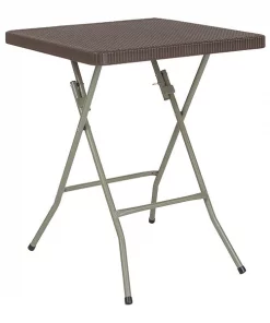 Flash Furniture Square Rattan Folding Table, Square, Brown, 23.5", 23.5" W, 23.5" L, 29" H, Plastic Top, Brown