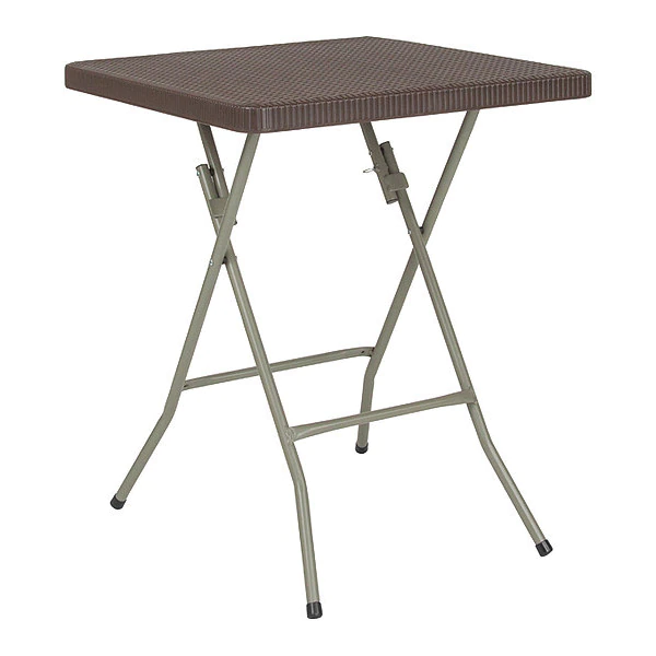 Flash Furniture Square Rattan Folding Table, Square, Brown, 23.5", 23.5" W, 23.5" L, 29" H, Plastic Top, Brown
