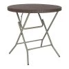 Flash Furniture Round Folding Table, 31.5" W, 31.5" L, 30.25" H, Plastic Top, Brown