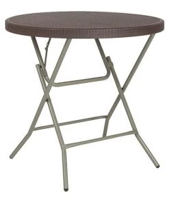 Flash Furniture Round Folding Table, 31.5" W, 31.5" L, 30.25" H, Plastic Top, Brown