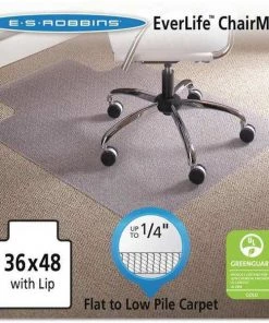 Es Robbins Chair Mat 36"x48", Traditional Lip Shape, Clear, for Carpet, Thickness: 1/4"