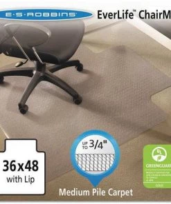 Es Robbins Chair Mat 36"x48", Traditional Lip Shape, Clear, for Carpet