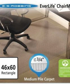 Es Robbins Chair Mat 46"x60", Rectangular Shape, Clear, for Carpet, Thickness: 3/4"