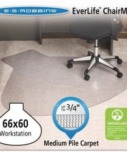 Es Robbins Chair Mat 60"x66", Workstation Shape, Clear, for Carpet, Thickness: 3/4"