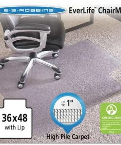 Es Robbins Deluxe Chair Mat 36"x48", Traditional Lip Shape, Clear, for Carpet