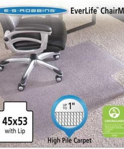 Es Robbins Deluxe Chair Mat 45"x53", Traditional Lip Shape, Clear, for Carpet