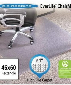 Es Robbins Deluxe Chair Mat 46"x60", Rectangular Shape, Clear, for Carpet