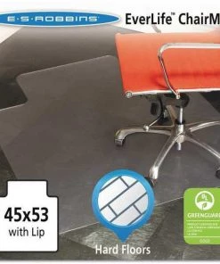 Es Robbins Chair Mat 45"x53", Traditional Lip Shape, Clear, for Hard Floor