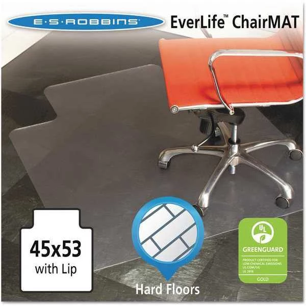 Es Robbins Chair Mat 45"x53", Traditional Lip Shape, Clear, for Hard Floor