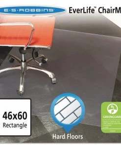 Es Robbins Chair Mat 46"x60", Rectangular Shape, Clear, for Hard Floor