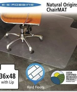 Es Robbins Chair Mat 36"x48", Traditional Lip Shape, Clear, for Hard Floor