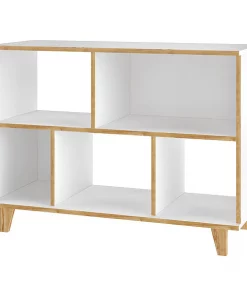 Manhattan Comfort Low Bookcase, 5 Shelf, Mid Century, White