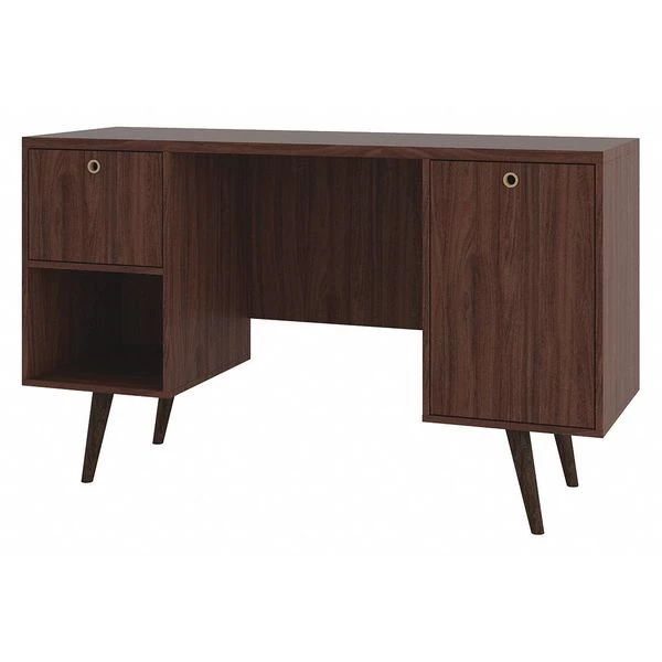 Manhattan Comfort Office Desk, 17.51" D, 53.14" W, 30.9" H, Dark Brown, MDP