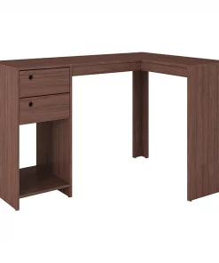 Manhattan Comfort L Shaped Desk, 35.43" D, 50.39" W, 31.89" H, Brown, High Quality MDP