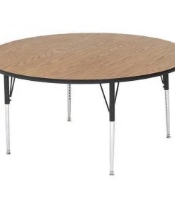 Correll, Inc. Round Adjustable Height Activity Kids School Table, 60" X 60" X 19" to 29", Medium Oak