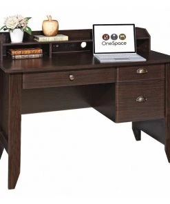 Onespace Executive Desk, 21-1/2" D, 47-1/4" W, 36-1/4" H, Espresso, Wood Grain Melamine