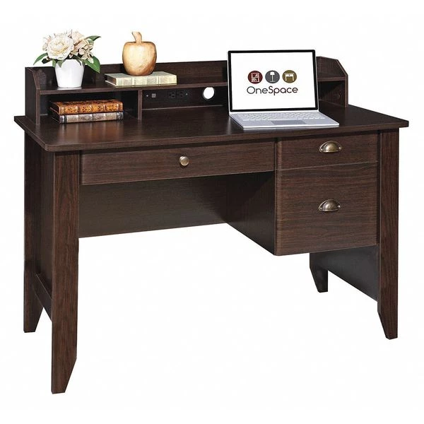 Onespace Executive Desk, 21-1/2" D, 47-1/4" W, 36-1/4" H, Espresso, Wood Grain Melamine