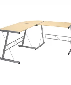Essentials By Ofm L Shaped Desk, 59.06" D, 59.06" W, 29" H, Silver/Maple, Melamine Laminate