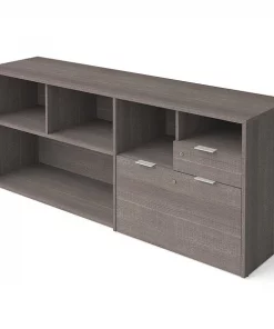 Bestar Credenza, 18.2" D, 71.1" W, 28-1/2" H, Bark Gray, Melamine