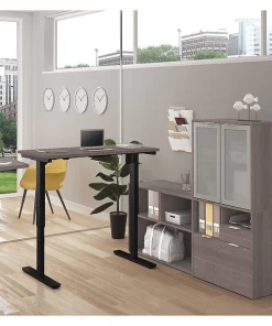 Bestar L Shaped Desk, 65.8" D, 71.1" W, 56.8" H, Bark Gray, Melamine