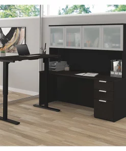 Bestar L Shaped Desk, 71.1" D, 71.1" W, 70.1" H, Deep Gray/Black, Melamine