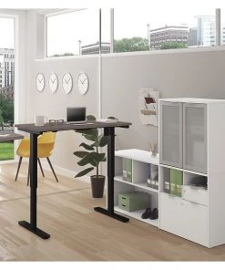 Bestar L Shaped Desk, 65.8" D, 71.1" W, 56.8" H, Bark Gray/White, Melamine