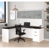 Bestar L Shaped Desk, 62.9" D, 71.1" W, 70.1" H, White/Deep Gray, Melamine