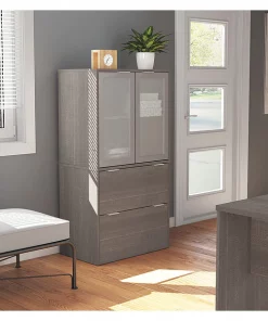 Bestar Lateral File with Storage Cabinet, 18.2" D, 30.1" W, 56.8" H, Bark Gray, Melamine