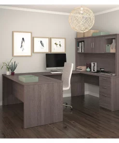 Bestar U Shaped Desk, 95-1/2" D, 66" W, 66-1/2" H, Bark Gray