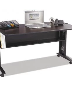 Safco Computer Desk, 53.5" W, 30" H, Mahogany/Medium Oak/Black, Steel