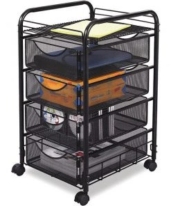 Safco 15-3/4" W 4 Drawer Mesh File Cart, Black