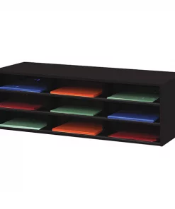 Durham Mfg Opening Horizontal Literature Rack, 9 openings, black