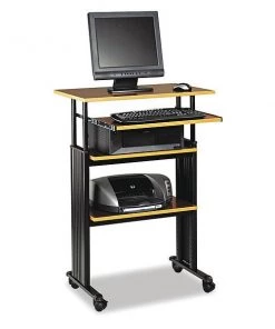Safco Adjustable Desk, 29.5" W, 49" H, Cherry/Black, PVC; Steel