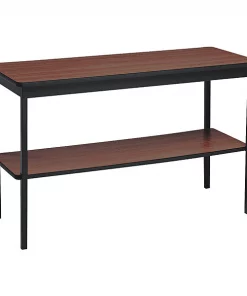 Barricks. Rectangle Utility Table, 48" X 18" X 30", Walnut/Black Top, Woodgrain Laminate