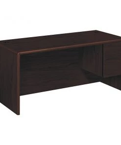 Hon Pedestal Desk, 66" W, 29.5" H, Mahogany, Woodgrain Laminate