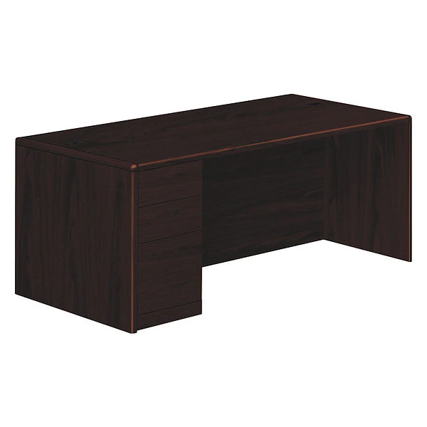 Hon Pedestal Desk, 72" W, 29.5" H, Mahogany, Woodgrain Laminate