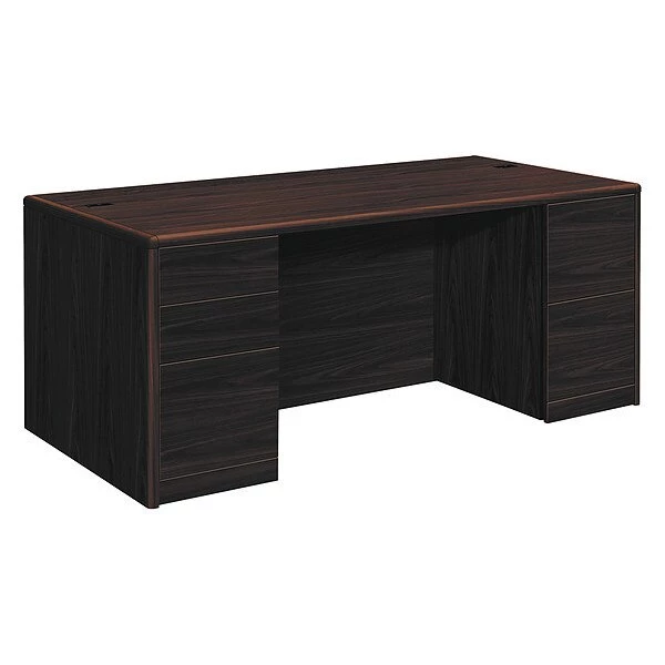 Hon Pedestal Desk, 72" W, 29.5" H, Mahogany, Woodgrain Laminate
