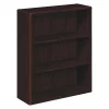 Hon Wood Bookcase, Three Shelf, 36w x 13 1/8d x 43 3/8h, Mahogany