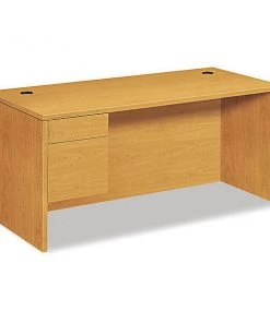 Hon Pedestal Desk, 66" W, 29.5" H, Harvest, Woodgrain Laminate