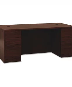 Hon Pedestal Desk, 72" W, 29.5" H, Mahogany, Woodgrain Laminate