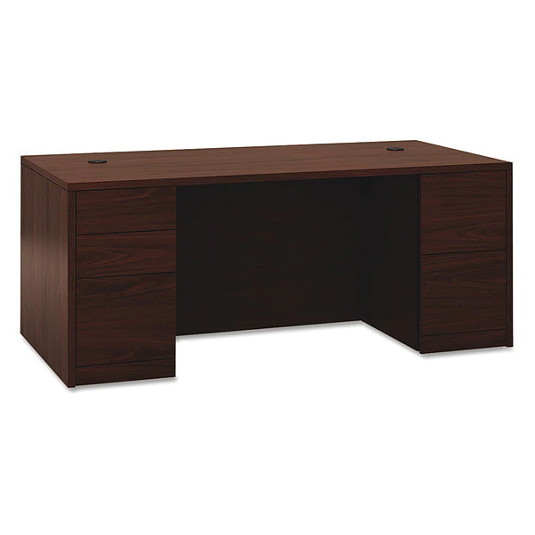 Hon Pedestal Desk, 72" W, 29.5" H, Mahogany, Woodgrain Laminate