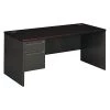 Hon Pedestal Desk, 66" W, 29.5" H, Mahogany/Charcoal, Metal