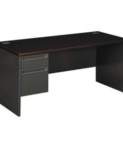 Hon Pedestal Desk, 66" W, 29.5" H, Mahogany/Charcoal, Metal