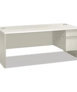 Pedestal Desk, 72" W, 30" H, Light Gray/Silver, Honeycomb-Core Steel