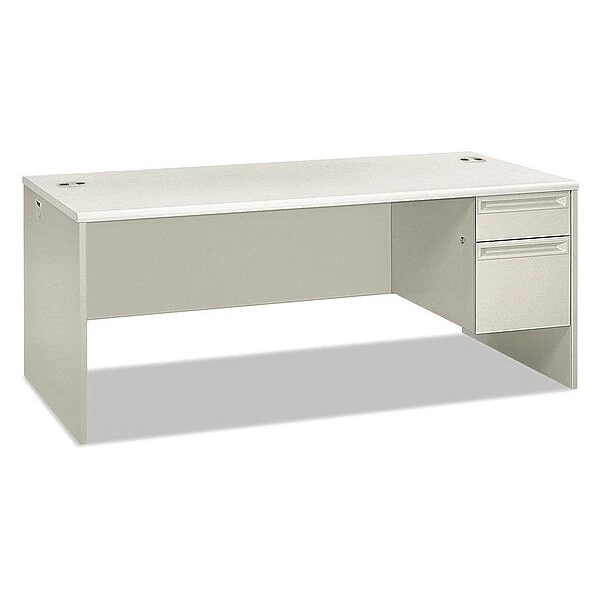 Pedestal Desk, 72" W, 30" H, Light Gray/Silver, Honeycomb-Core Steel