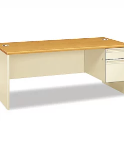 Hon Pedestal Desk, 72" W, 29.5" H, Harvest/Putty, Metal