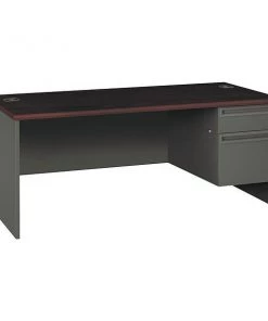 Hon Pedestal Desk, 72" W, 29.5" H, Mahogany/Charcoal, Metal