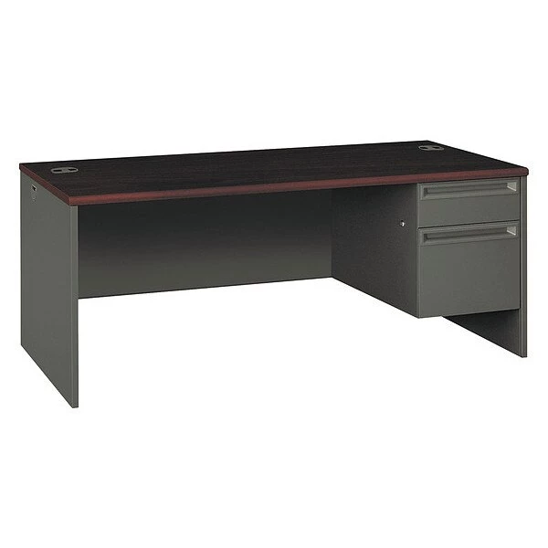 Hon Pedestal Desk, 72" W, 29.5" H, Mahogany/Charcoal, Metal